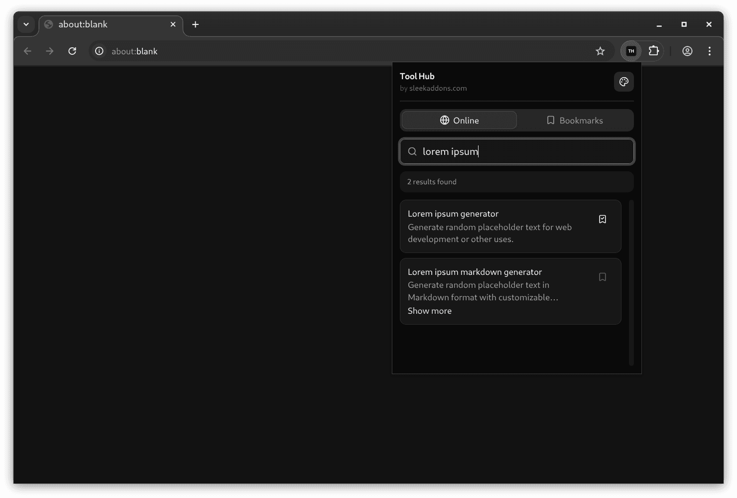 Tool Hub panel showing a collection of quick-access developer utilities